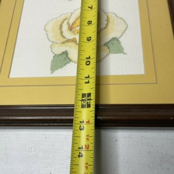 Framed Needlepoint White Cat With Yellow Rose Matted 13 X 12” - Picture 4 of 5